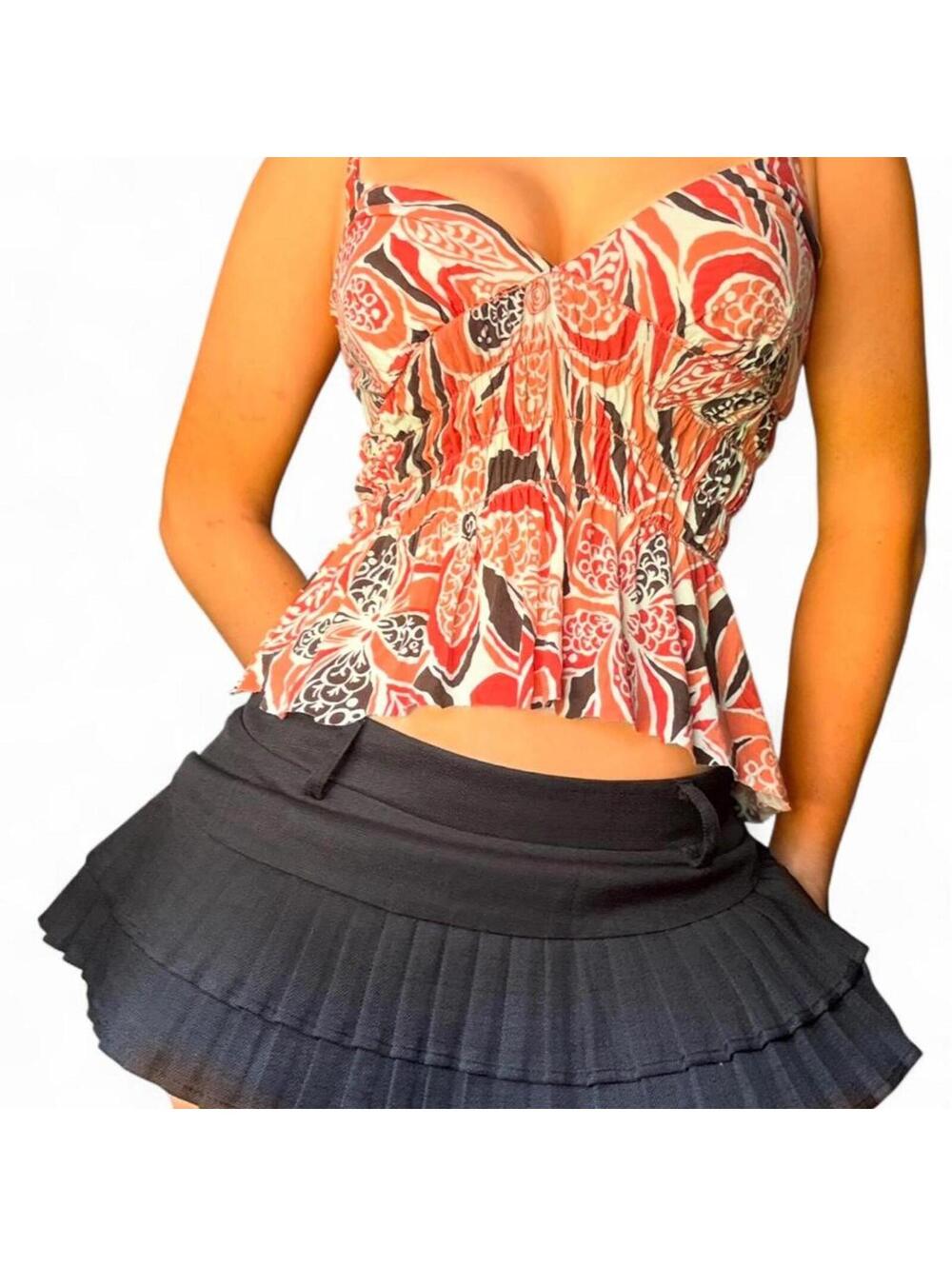 Y2K 2000s Trina Turk orange paisley floral camisole